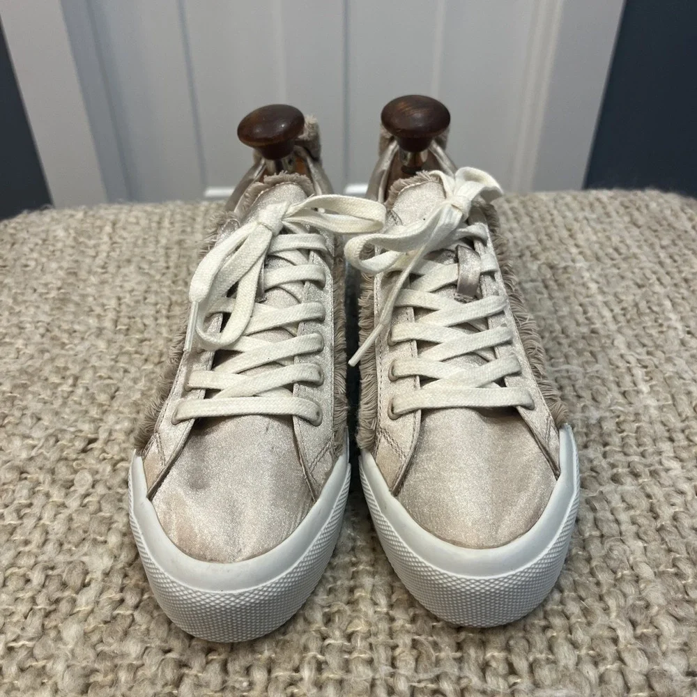 Zara Women's Satin Champagne‎ Platform Sneakers Fringe Size 38 US 7.5